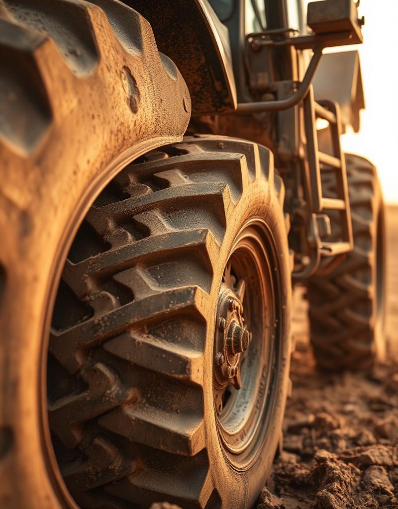 Close-up of heavy tractor tread on Nigerian soil